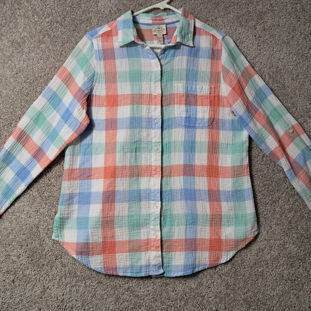 St. John's Bay Womens Large‎ Top Multicolor Plaid Shirt
